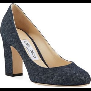 JIMMY CHOO Indigo Denim Leather Billie Block heel.